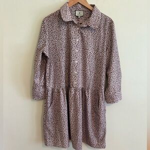 Tuckernuck Beige Brown Leopard Print Drop Waist Shirt Dress Size Large Cheetah
